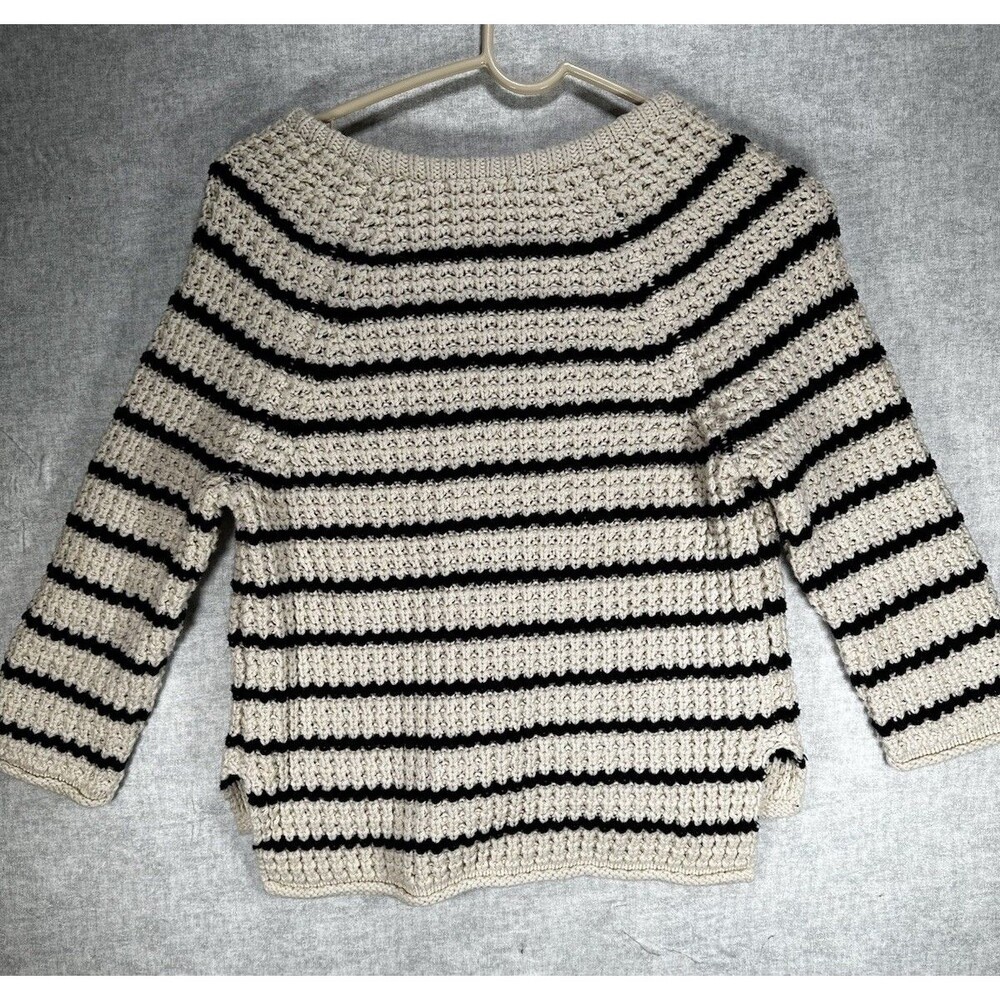 Joe Fresh Womens XS Long Sleeve Black Creme Striped Sweater Crop Chunky Knit - Picture 5 of 5